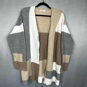 Women's Blakely Chunky Knit Color Black Neutral Color Open Front Cardigan 1X/ 2X